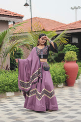 Navratri Collection Purple Cotton Ajrakh Print Lehenga Choli
